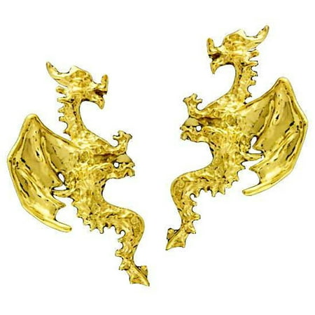 Gold Vermeil Left And Right Pierceless Flying Horned Dragon Ear Cuff Wrap