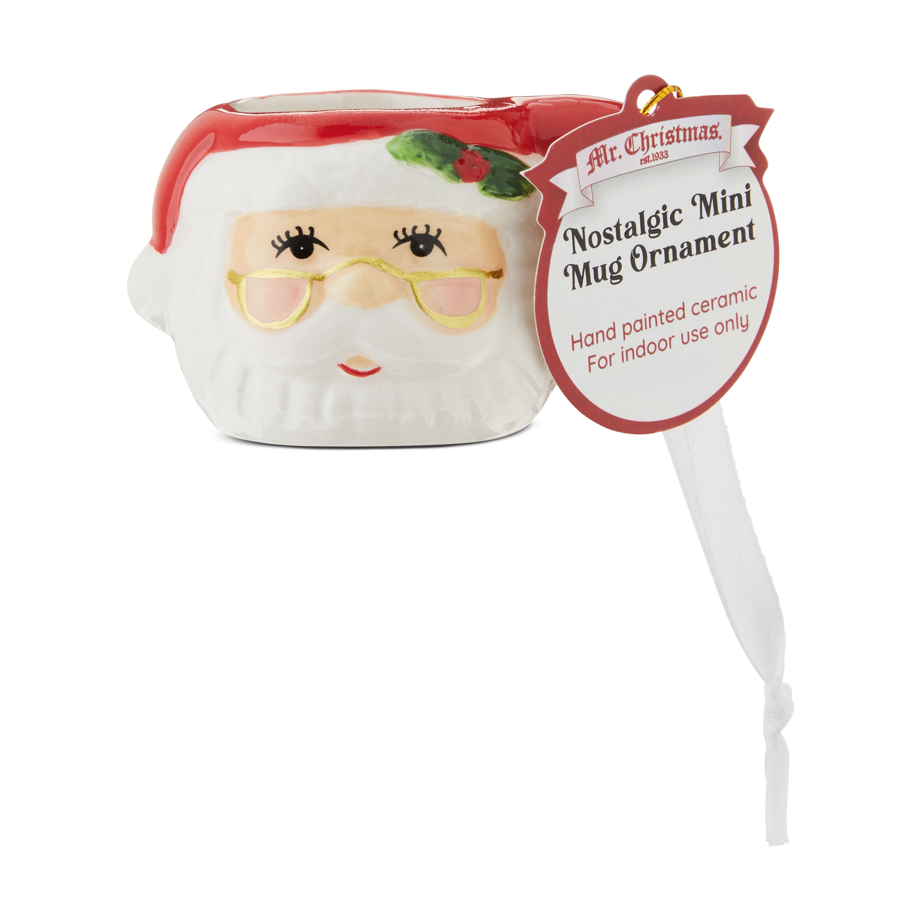 Mr. Christmas Miniature Santa Mug Hanging Ornament Decoration, Red, 1.45"