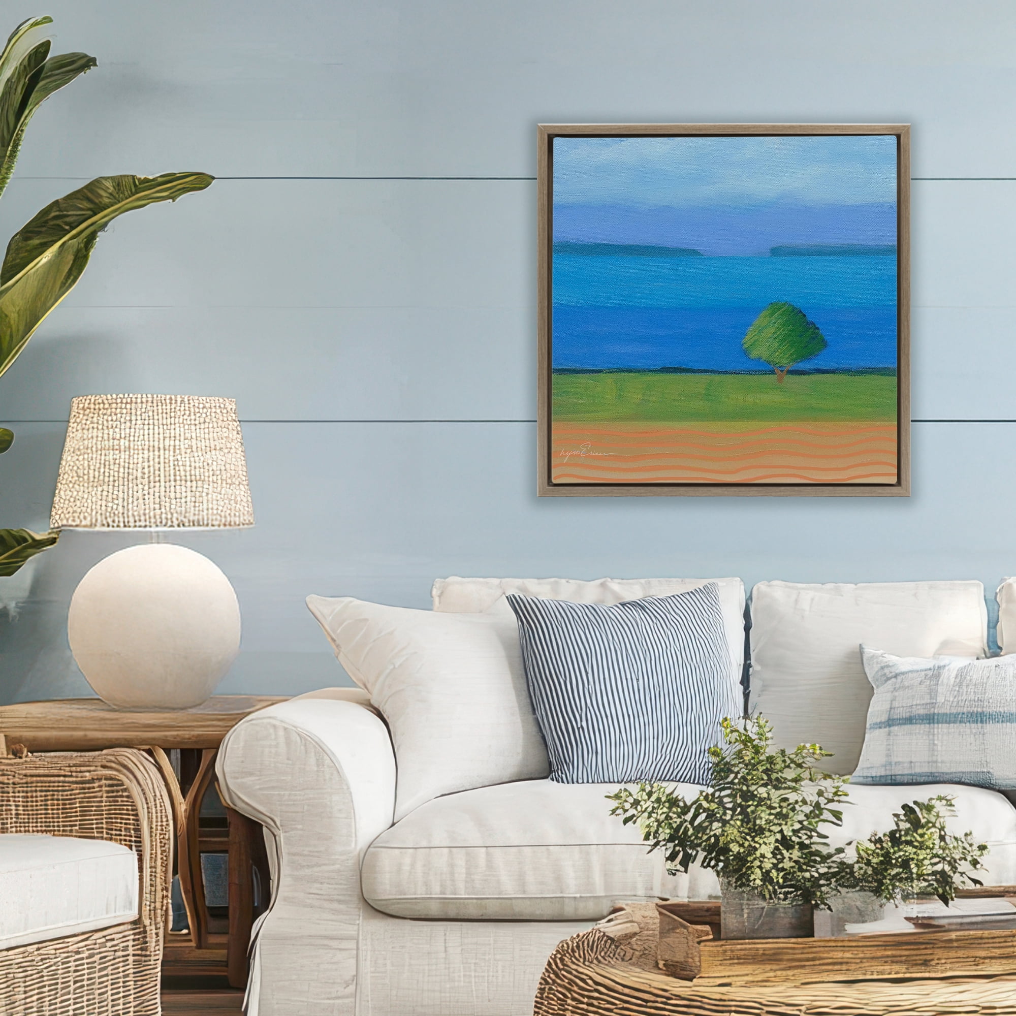 Stupell Industries Lone Tree at Spring Cove Brown Framed Floater Canvas Wall Art, design by Lynn Ericson Fine Art