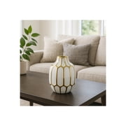 Sagebrook Home Elegant Ceramic Vase for Living Room and Home Accent - Modern Flower Vase for Room, Bedroom, and Office - 8, White & Gold