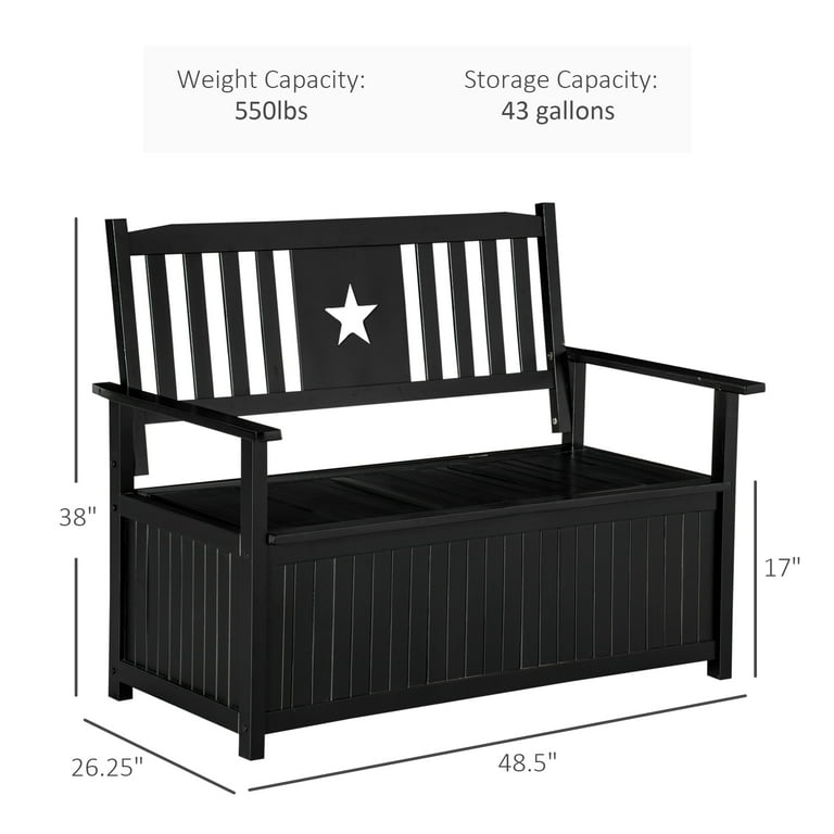 Black outdoor bench with storage sales