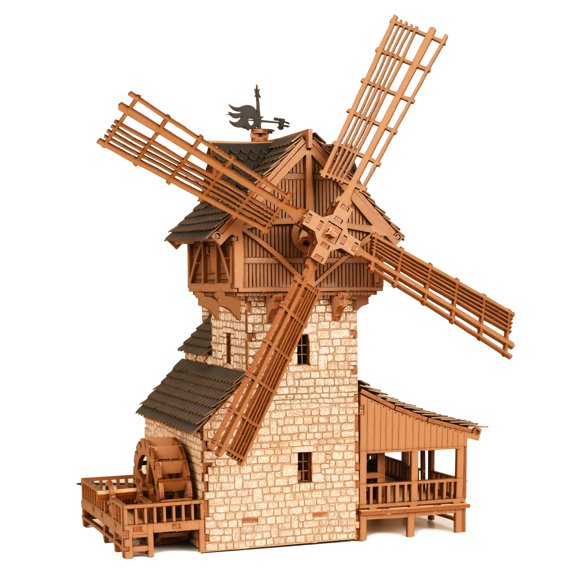 I BUILT IT Wooden Mill-Hybrid Medieval Windmill, Watermill, Blacksmith Workshop -3D Wooden Puzzles for Adults to Build - Engineering DIY Mechanical Model Kit,352PCS,Assembly Tim