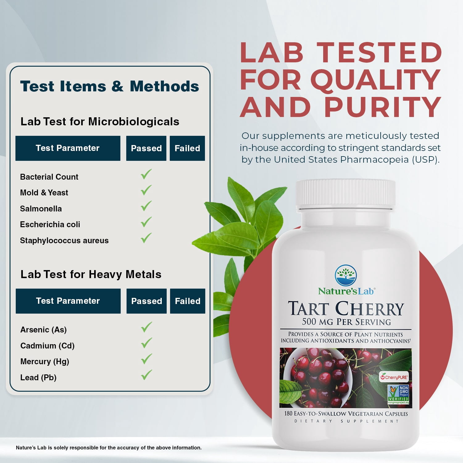 Nature’s Lab Tart Cherry 500mg – 180 Capsules (6 Month Supply) - Contains Powerful Antioxidants & Flavonoids, Supports Metabolic Functions & General Wellness – Non-GMO, Vegan, Gluten Free*