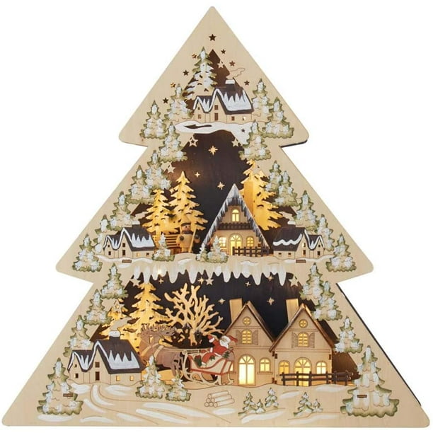 Kurt Adler 17Inch BatteryOperated Light Up Wooden Tree Shaped Village