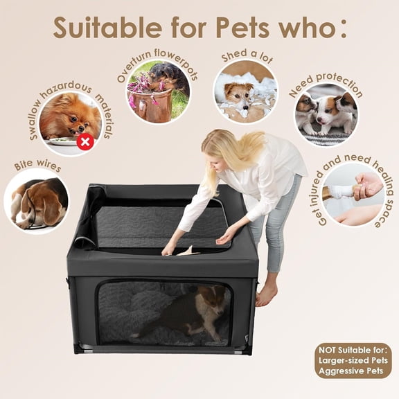 42x42x26 Inches Puppy Playpen with Top Cover for Dogs & Cats Indoor or Outdoor - Dog Playpen with Door, Dog Fence for Small Animal with Heavy-Duty Oxford & Steel Frame, Dark Grey