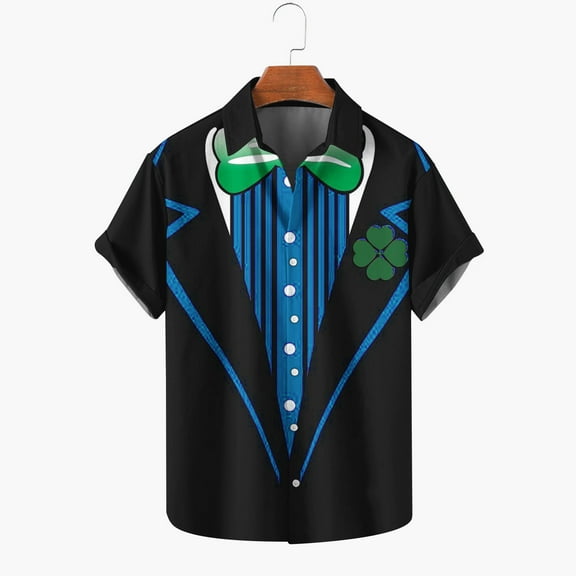 Mens St Patricks Day Shirts, Button Up Shirt Men Short Sleeve, Men Saint Patrick Printed Turndown Collar Shirts Short Sleeved Tops Lapel Shirt