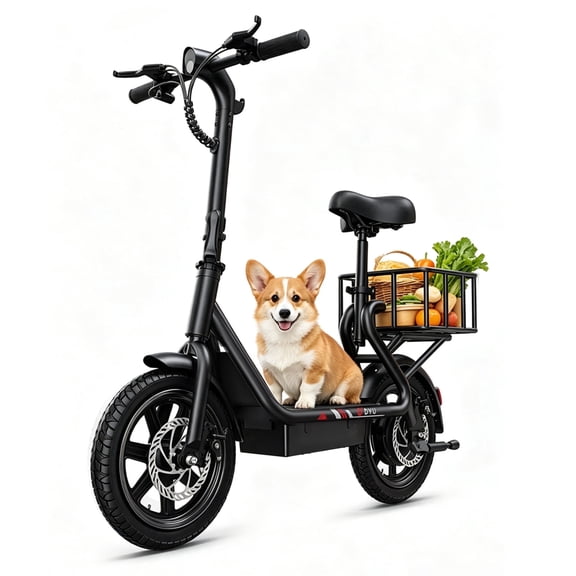 DYU Electric Scooter for Adults,14" Tires Escooter with Seat & Basket, 500W Peak Motor,36V 10AH Battery,20MPH 25Miles Long Range, City Commuter E Bike with Cargo Capability