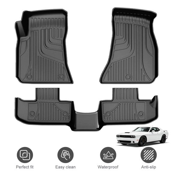 Custom Fit TPE Floor Mats For 2015‑2023 Dodge Challenger (Rear Wheel Drive only) All Weather Waterproof Anti‑Slip Floor Liners, 1st & 2nd Row Full Set Car Accessories