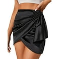 thumbnail image 2 of Wenseny Women’s Satin Side Pleated Wrap Skirts Asymmetrical Ruched A-Line Skirt Black XL, 2 of 8