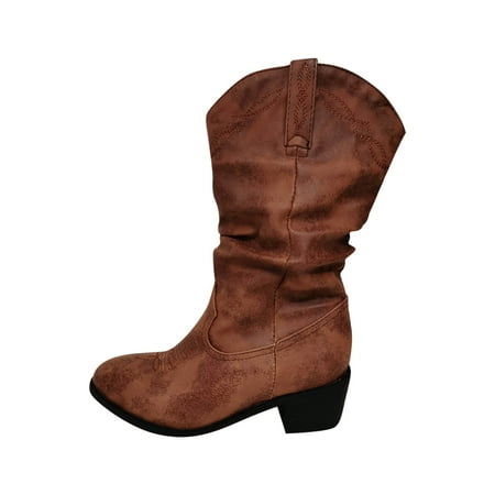 

Boots for Women Rollback or Clearance Hvyes Autumn And Winter New Thick Heel Mid-heel Round Toe Sleeve Embroidered Short Boots Women’s Boots