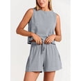 thumbnail image 3 of Women's Summer 2 Piece Outfits Shorts Sets Sleeveless Round Neck Crop Top Tank and Drawstring Shorts with Pockets, 3 of 5