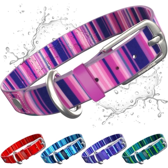 Waterproof Dog Collar, Washable Quick Dry Collar with Metal Buckle, Pink-M 1"