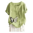 thumbnail image 1 of Heliisoer Chemise Ample d'Été pour Femmes à Col Rond et Manches Courtes avec Imprimé Papillon, 1 of 4