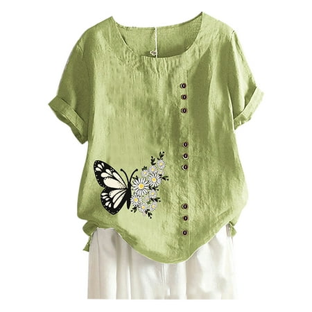 

Simplmasygenix Women Tops Summer Clearance Women s Summer O-Neck Short Sleeve Butterfly Printed Loose Shirt Tops Blouse