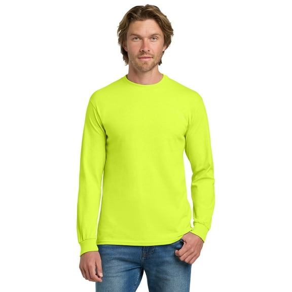Gildan Hi Vis Long Sleeve T-Shirt, Hi Visibility Safety Workwear for Men, Safety Green, L