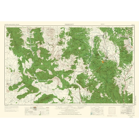Topographical Map - Prescott Arizona Quad - USGS 1954 - Vintage Wall Art