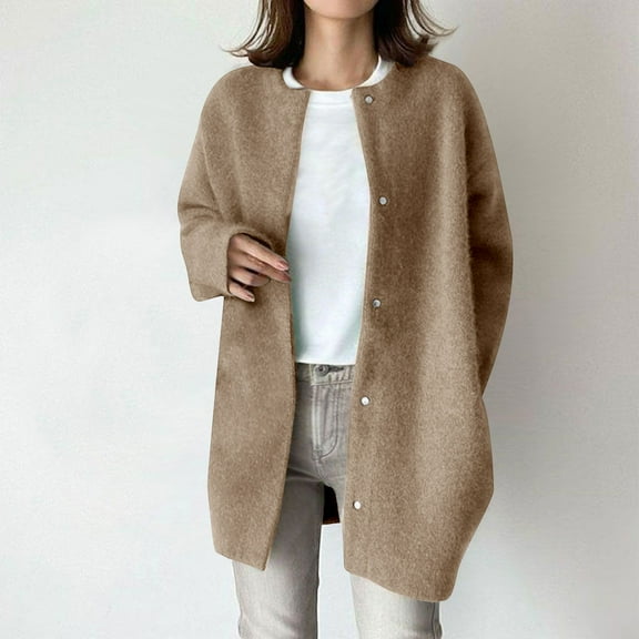 Womens Coats Knitted Pocket Solid Color Cardigan Jacket Sweater Jacket,Coats for Women Khaki S