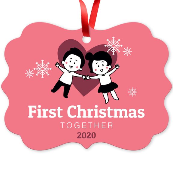 Soul Décor Christmas Ornaments 2020, First Christmas Together 2020 Ornament, Large 3.75" Rectangle Metal Ornament, Velvet Pouch Included
