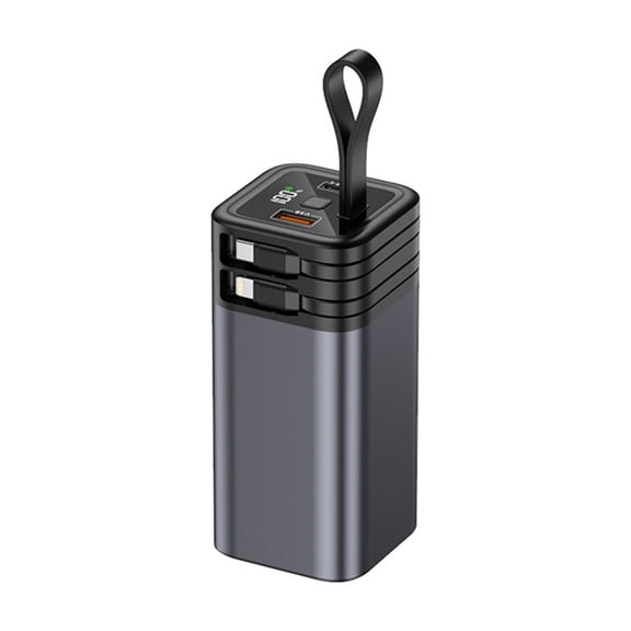 Inteprter Carcasa de energía móvil de gran capacidad para carga rápida Fuente de luz de doble cable incluida Fácil de transportar Baterías de general Negro