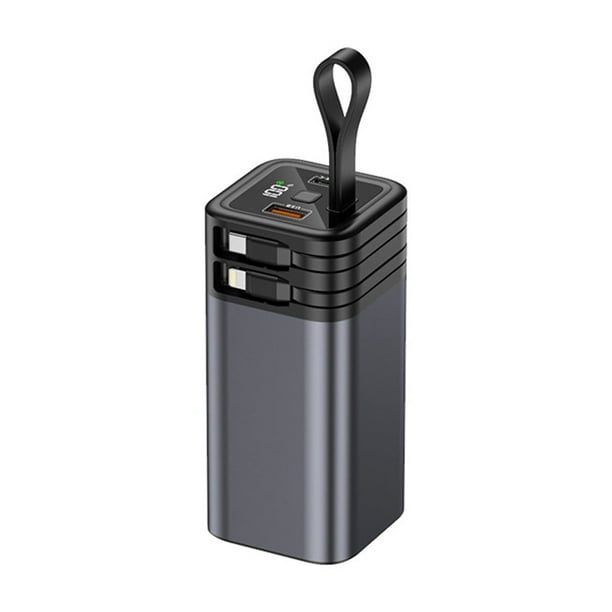 Inteprter Carcasa de energía móvil de gran capacidad para carga rápida Fuente de luz de doble cable incluida Fácil de transportar Baterías de general Negro