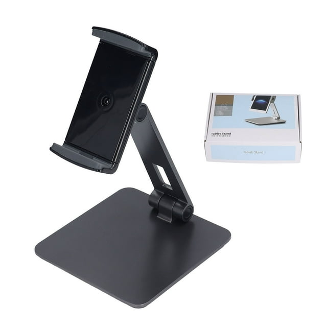 Soporte para teléfono celular gris oscuro con clip bidireccional, base ponderada, plegable, portátil, estable y confiable para el hogar y la oficina.