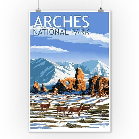 Arches National Park, Utah - Turret Arch in Winter - Lantern Press Artwork (9x12 Art Print, Wall Decor Travel