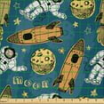thumbnail image 2 of Ambesonne Astronaut Fabric by the Yard Microfiber, Outer Space Rockets Motif, 5 Yards, Dark Sky Blue Apricot, 2 of 2