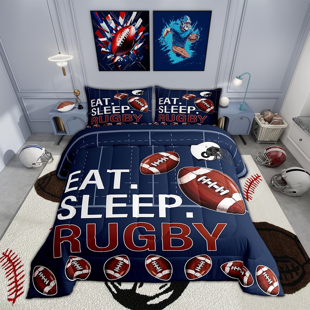 Erosebridal Rugby Bedding Twin Comforter Set , American Football Duvet Insert, Reversible 2pcs