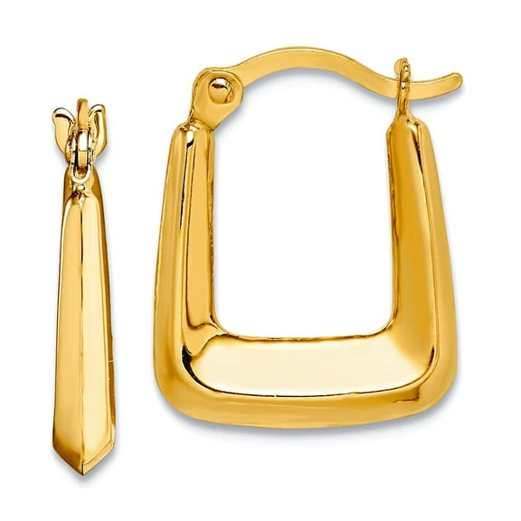 10k Yellow Gold Polished Hinged post Hollow Squared Hollow Hoop Earrings 15x12mm Wide 2mm Thick Hoop Earring for Women