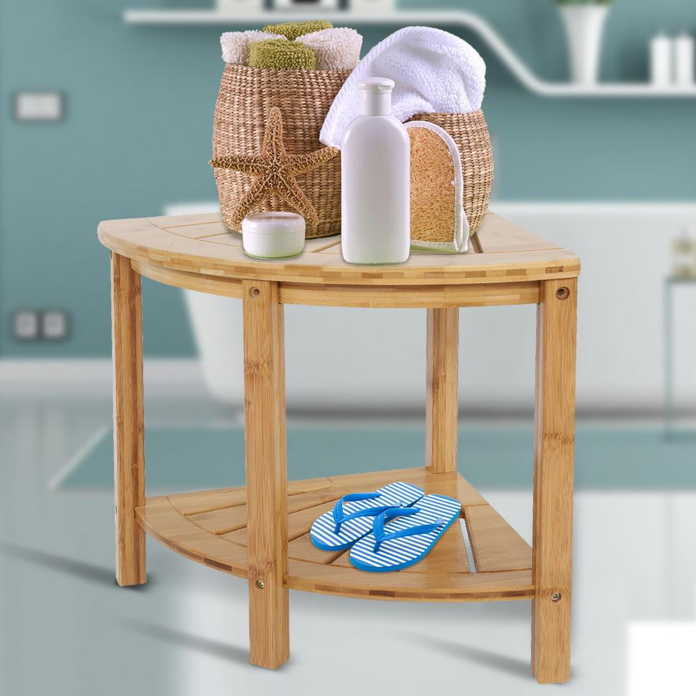2 Tier Bamboo Bath Stool Nonslip Corner Shower Bench Chair Bathroom