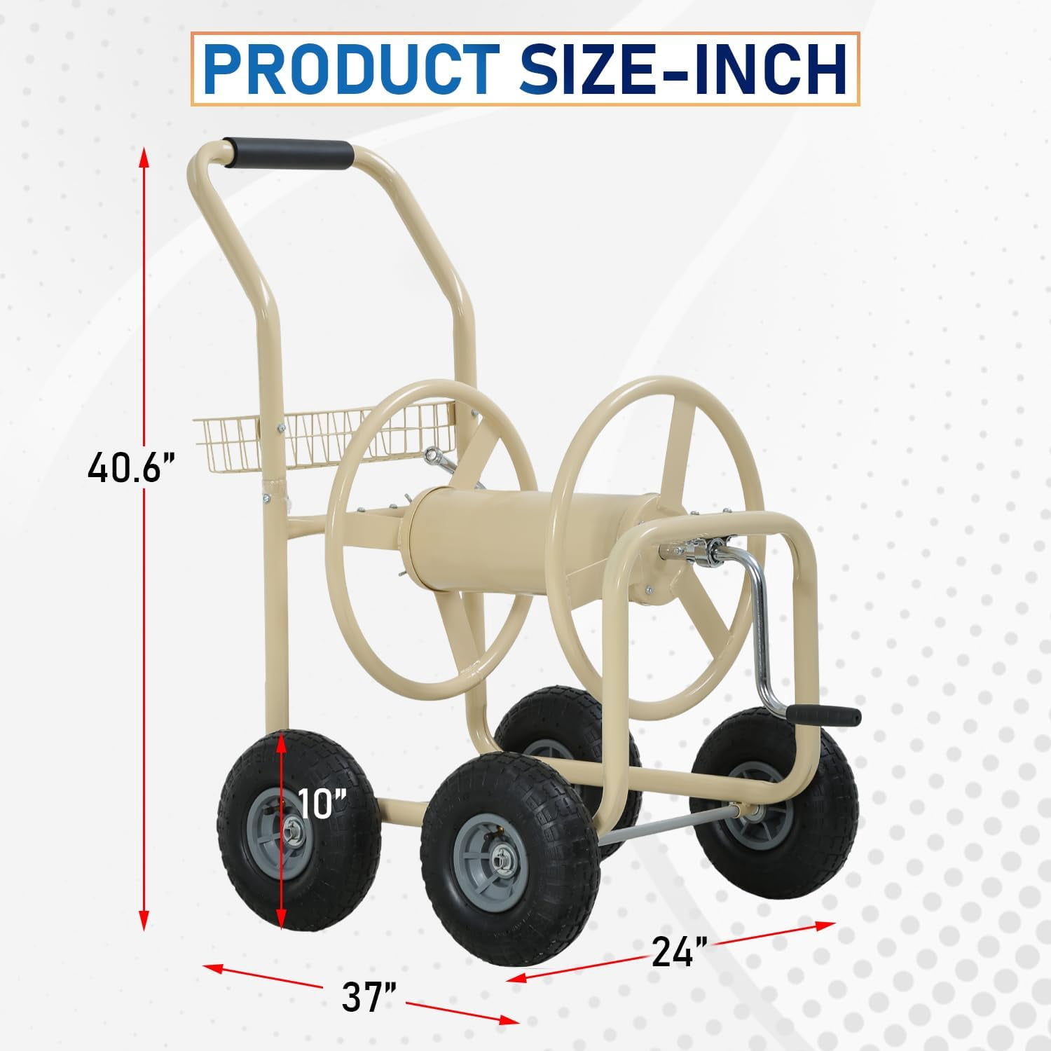 Hose Reel Cart, Hold Up To 300 Ft of 5/8" Hose, Garden Water Hose Carts Mobile Tools with Wheels and Storage Basket, Heavy Duty, for Garden, Yard, Lawn Outdoor Planting, Tan