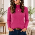 thumbnail image 2 of DORKASM Women's Sweaters Turtleneck Lightweight Fashion Sweaters Long Sleeve Ribbed Knit Slim Fit Comfy Blouses Fall Winter Trendy Stretch Pullover Hot Pink L, 2 of 5