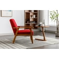 thumbnail image 3 of Accent Leisure Chair, Mid-Century Modern Arm Chair with Solid Wood Armrests and Legs, Upholstered Comfy Chair for Living Room Bedroom Studio, 30.71"H×25.39"W ×28.74"D, Red, 3 of 9