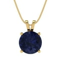 thumbnail image 2 of 3 ct Brilliant Round Cut Solitaire VVS1 Genuine Blue Sapphire Solid 14k Yellow Solid Gold Everyday Affordable Designer Necklace Pendant with 18" Solid Gold Chain by Clara Pucci, 2 of 7