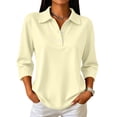 thumbnail image 2 of Polo Shirts for Women 3/4 Sleeve Dressy Button Front Collared Loose Fit Golf Daily Shirts Beige S, 2 of 9