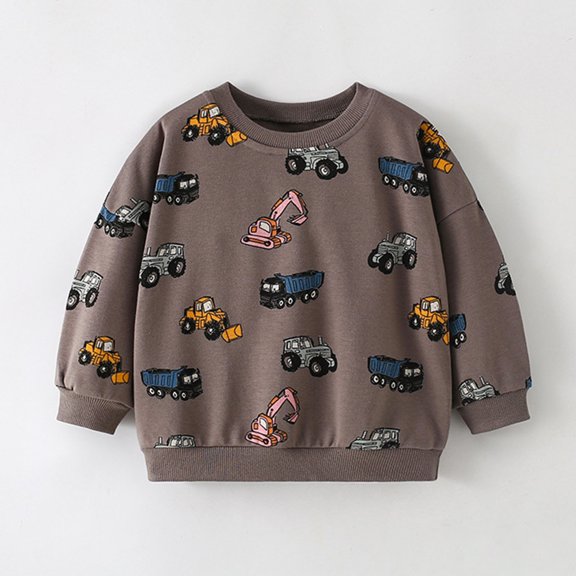 Trendfront Boys Crewneck Sweatshirts Long Sleeve Cartoon Construction Truck Car All Over Print Fall Winter Casual Pullover Tops