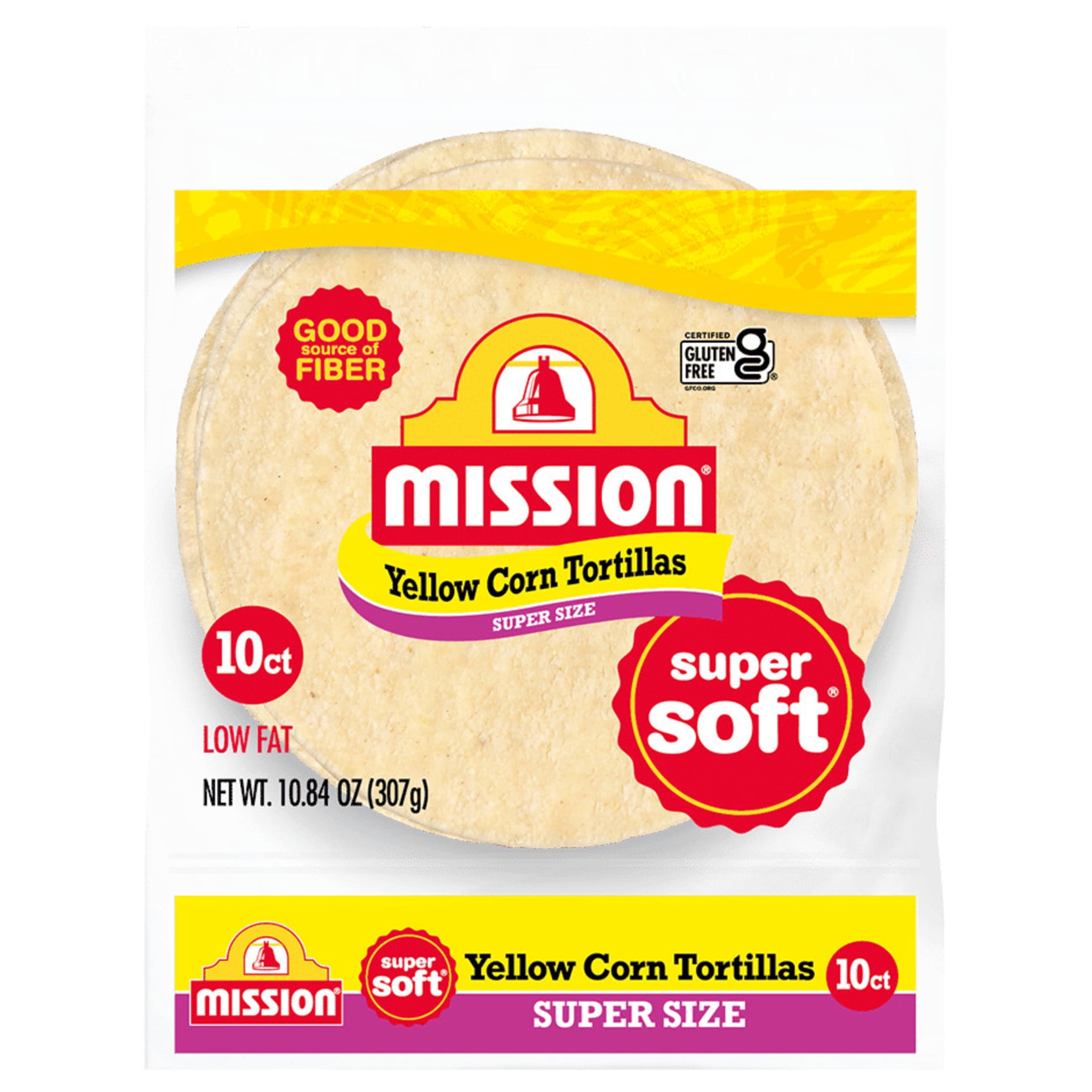 (4 pack) Mission Super Soft Yellow Corn Tortillas, Super Size, 10 Count