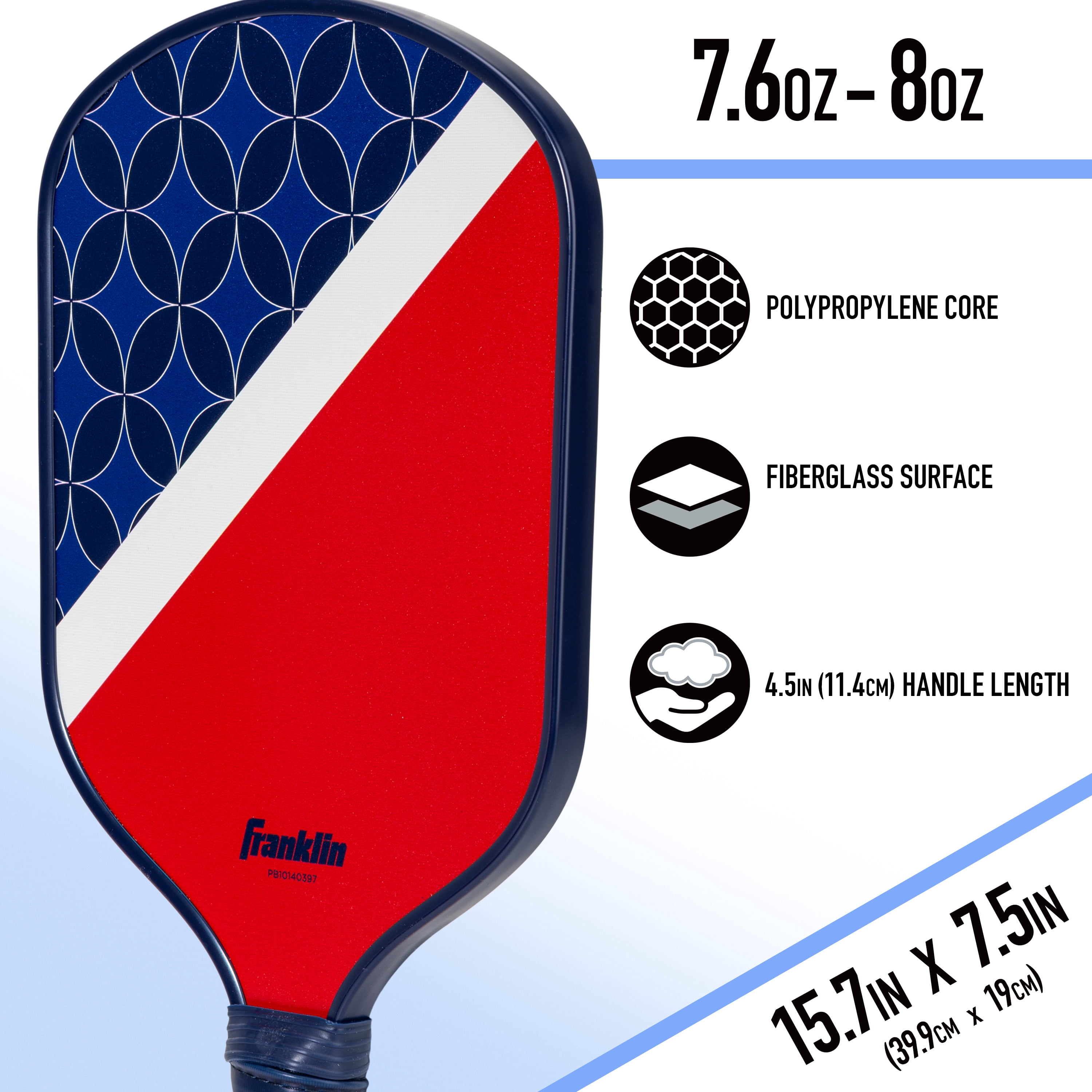 (2 pack) Franklin Sports Pickleball Paddle - Fiberglass Pickleball Paddle - Polypropylene Cell Core - Red/White/Blue