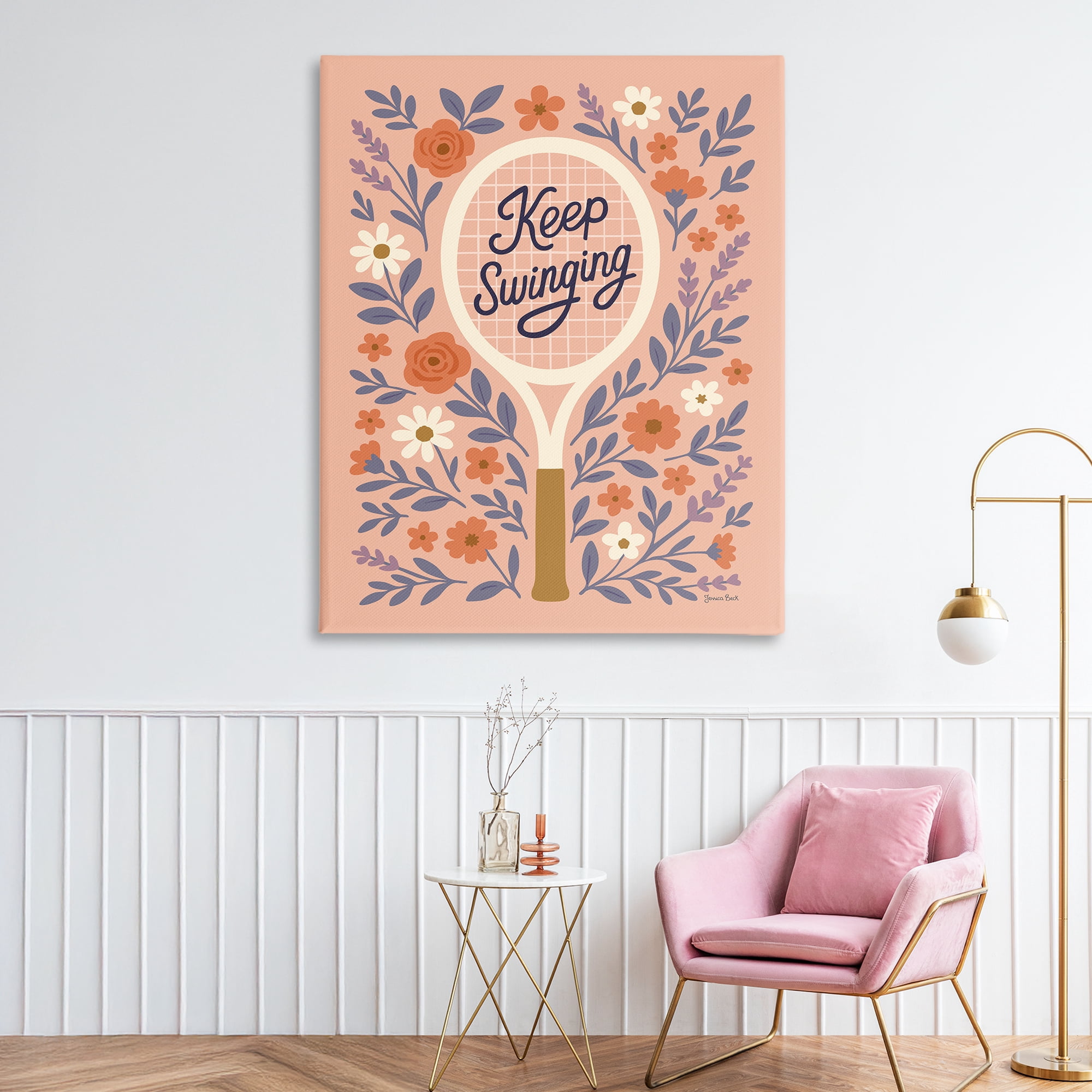 Stupell Industries Keep Swinging Floral Tennis Canvas Wall Art, design by Jessica Beck