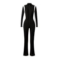 thumbnail image 4 of QSAWXQZ Women's Slim Thermal Ski Jumpsuit Color Block Stripe Zip Front Long Sleeve Mock Neck Catsuit for Winter Athletic Workout Base Layer One Piece Suit 2XL, 4 of 9
