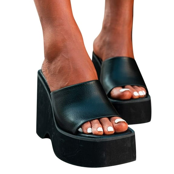 Mostsola Platform Heels for Women Fashion Comfort Slip on Square Open Toe Heeled Sandals