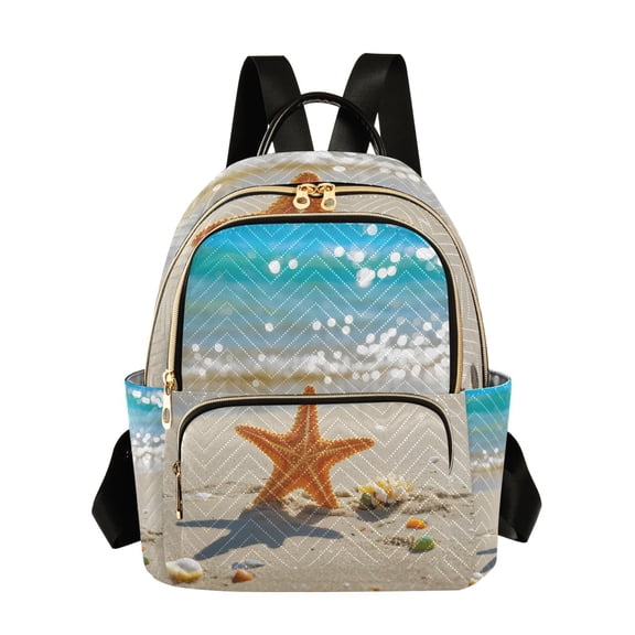 JIALIOU Mini Backpack Purse for Women Quilted Casual Daypack Small Travel Shoulder Bag, Starfish Stand on Beach