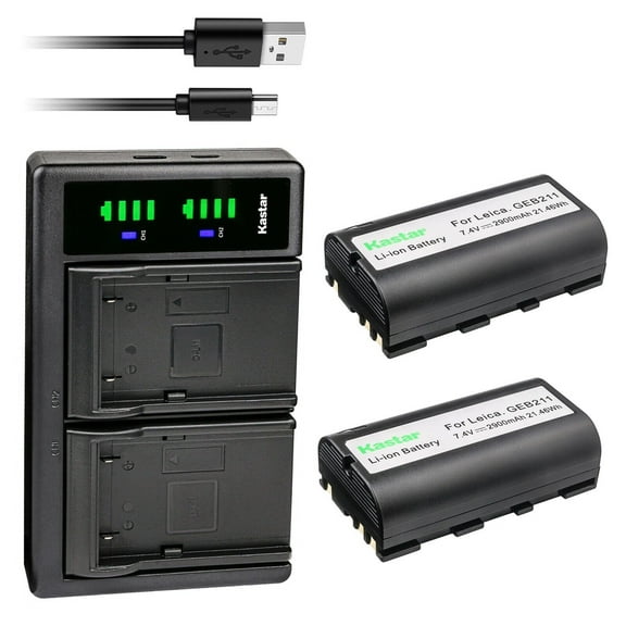 Kastar 2-Pack Battery and LTD2 USB Charger Compatible with Leica 724117 733269 733270 T733270 772806 Leica GEB70 GEB90 GEB111 GEB171 GEB211 GEB212 GEB221 GEB241 GEB242 GEB371 Battery, GKL311 Charger