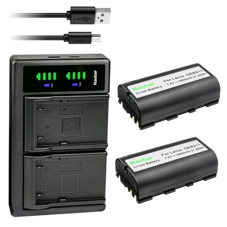 Kastar 2-Pack Battery and LTD2 USB Charger Compatible with Leica 724117 733269 733270 T733270 772806 Leica GEB70 GEB90 GEB111 GEB171 GEB211 GEB212 GEB221 GEB241 GEB242 GEB371 Battery, GKL311 Charger