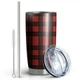 thumbnail image 2 of 20oz Tumblers Red and Black Christmas Plaid Pattern Stainless Steel Vacuum Insulated Double Wall Travel Tumbler Cups Mug with Lid and Straw,Cleaning Brush for Cold & Hot Drinks, 2 of 7