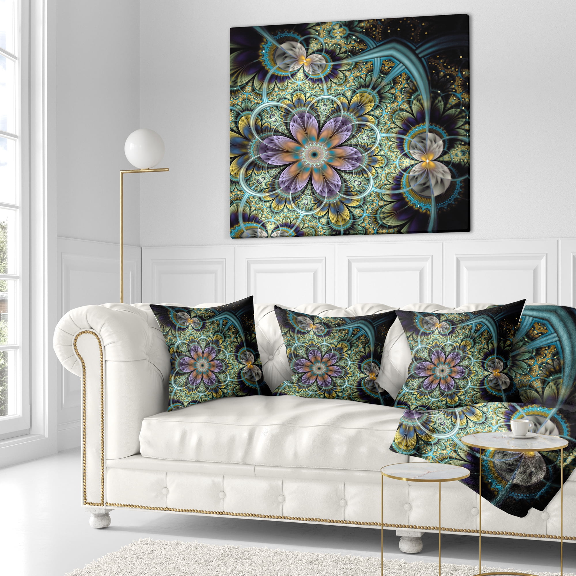 Designart Symmetrical Green Fractal Flower - Floral Throw Pillow - 16x16