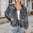 thumbnail image 3 of Jackets for Women Winter Coat Jackets Flannel Stand Collar Jacket(Gray Bird Feathers Closeup Texture,Size:S-4XL), 3 of 7
