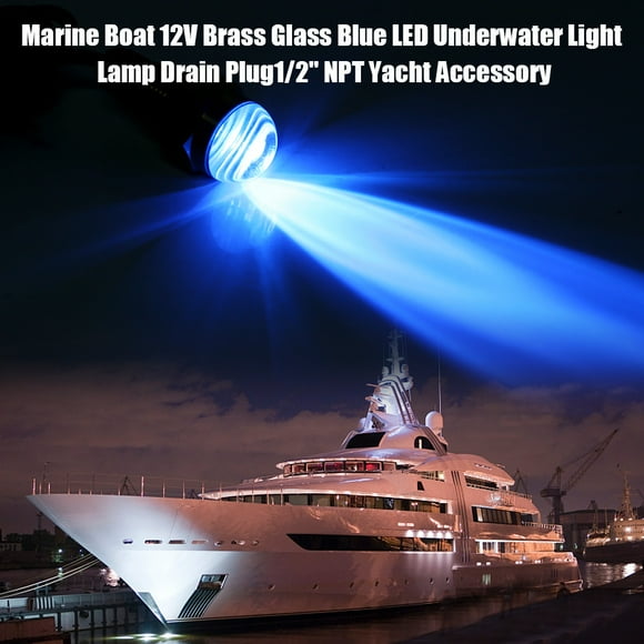 MARINE BOAT 12V BRASS GLASS BLUE LED UNDERWATER LIGHT LAMP DRAIN PLUG1/2 NPT YACHT ACCESSORY for YACHT DOCK PARTIES DUSK SURFING