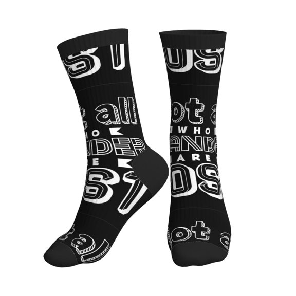 Crew Socks for Women Men Athletic - Not All Who Wander Are Lost k Soft Comfort Breathable Mid-Calf Sole Running Socks Womens Men