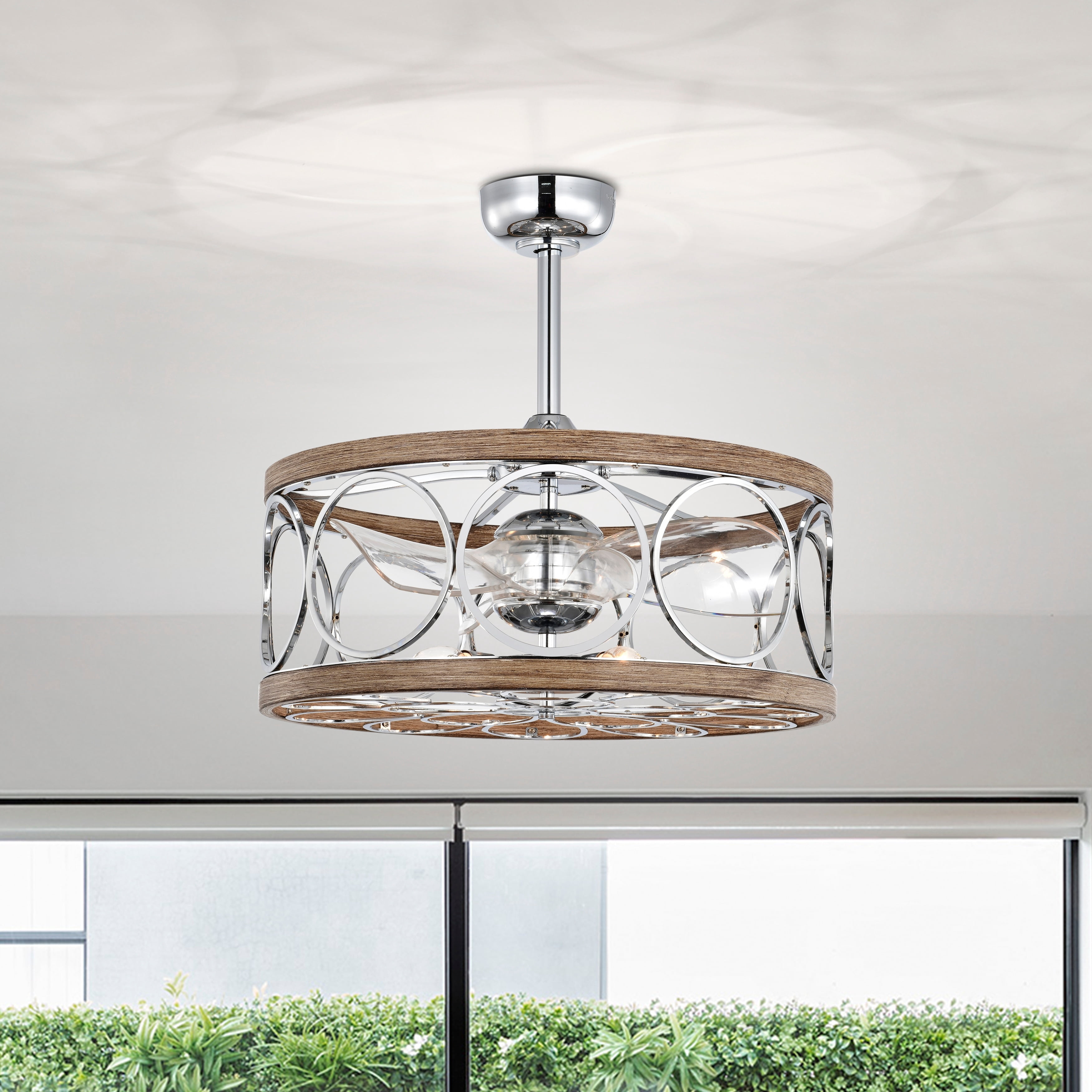 Ofelia 24.4 in. Indoor Silver and Brown Finish Ceiling Fan with Light Kit and Remote